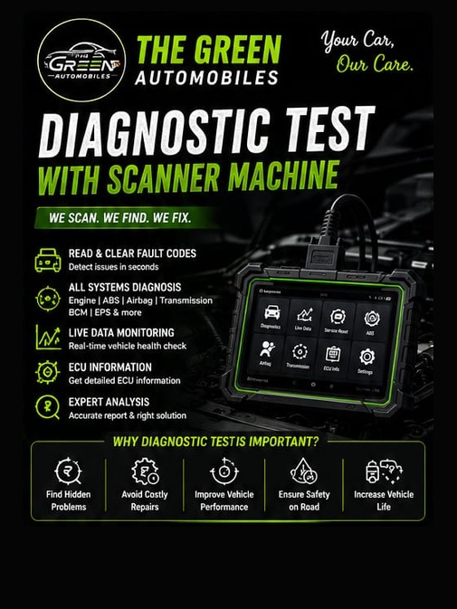 Diagnostic test with scanner machine at The Green Automobiles, Singanallur